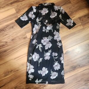 Vintage Potter's Pot Floral Mesh Mock Neck Dress Size S